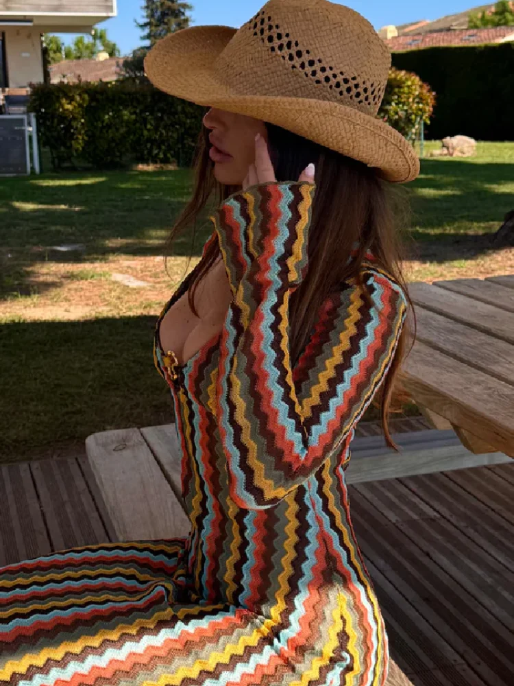 Boho Curvy Maxi Dress Stripes  - Fashion Street Night 评论和价格