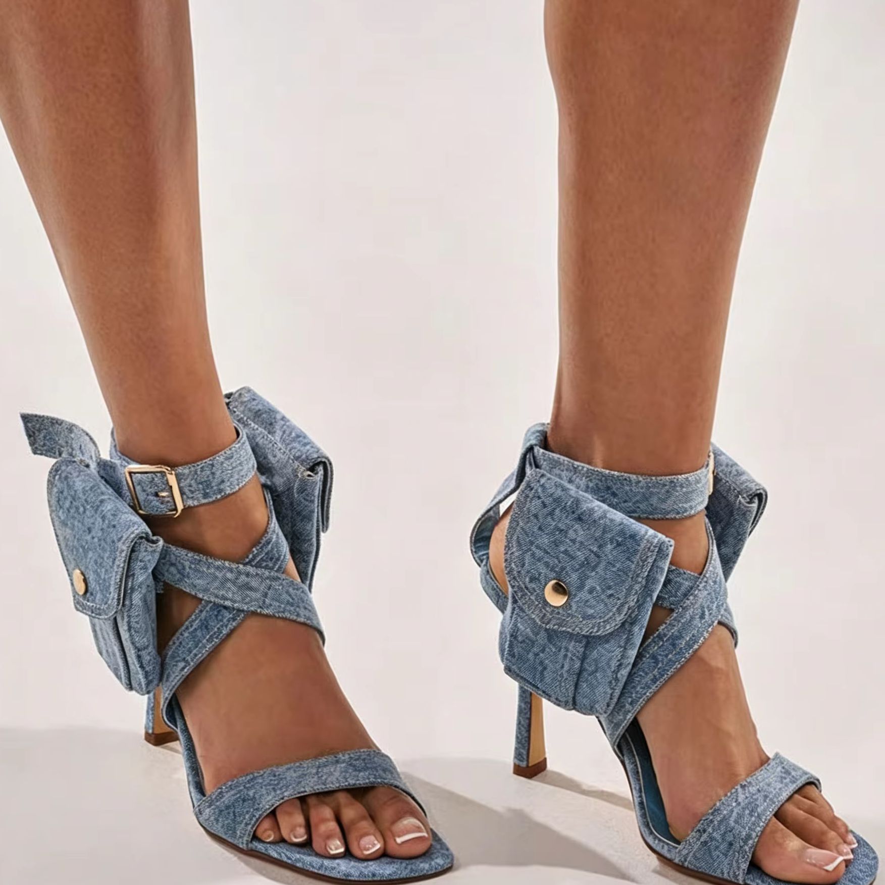 Women Blue Denim Pocket Ankle  - Street Fashion Y2K 评论和价格